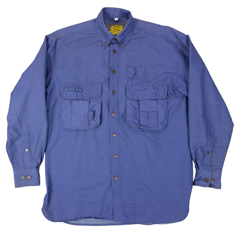 VTG Camel Trophy Adventure Wear Utility Shirt Mens S Blue Cotton Cargo Safari‎